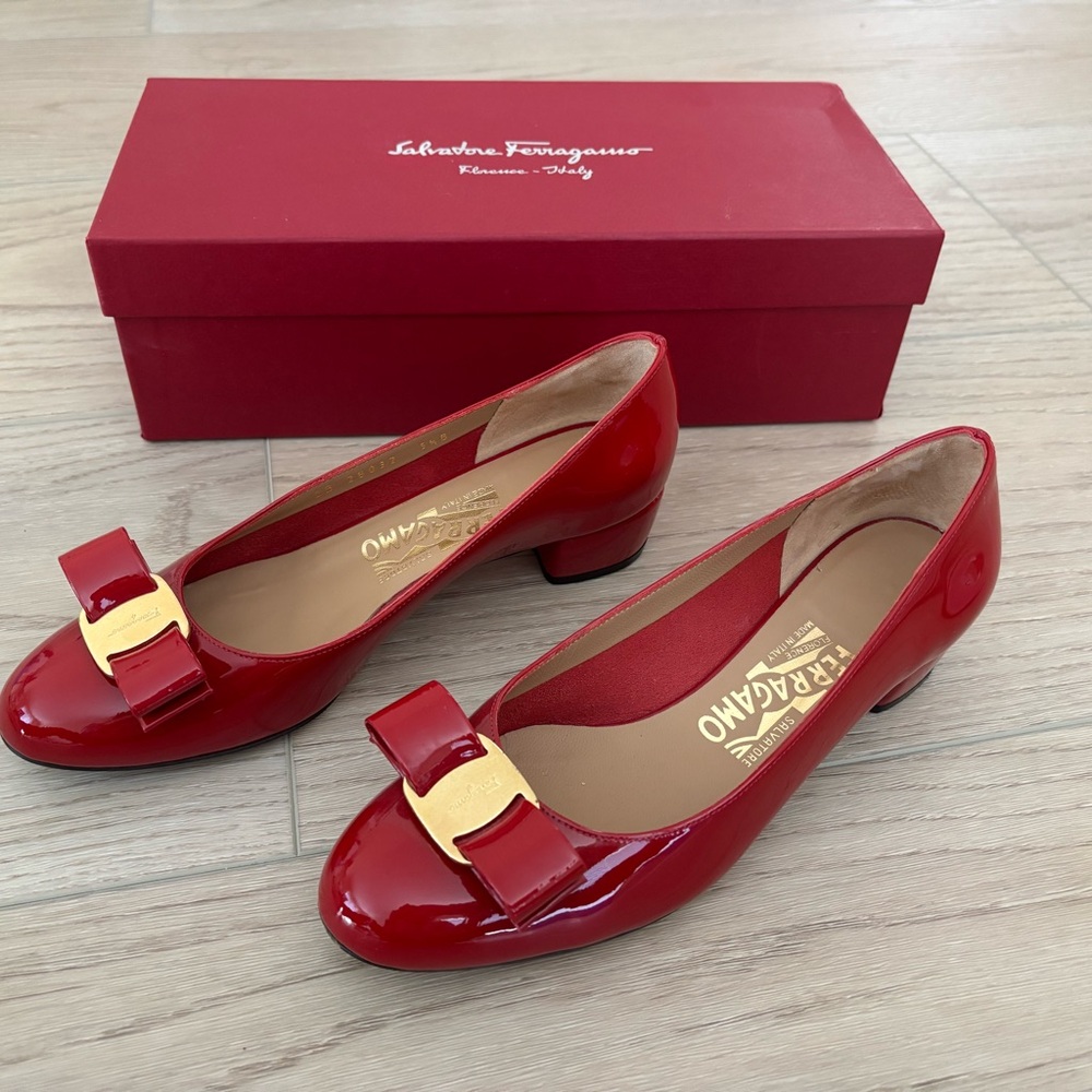 Salvatore Ferragamo Red Patent Leather Vera Pumps